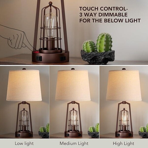 Table Lamp Set of 2 3 Way Dimmable Touch Control Lamp with AC USB Outlet Oil Rubbed Bronze Table Lamps 2 Bulbs Included