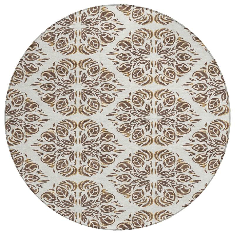 Machine Washable Indoor/ Outdoor Damask Pearl Chantille Rug