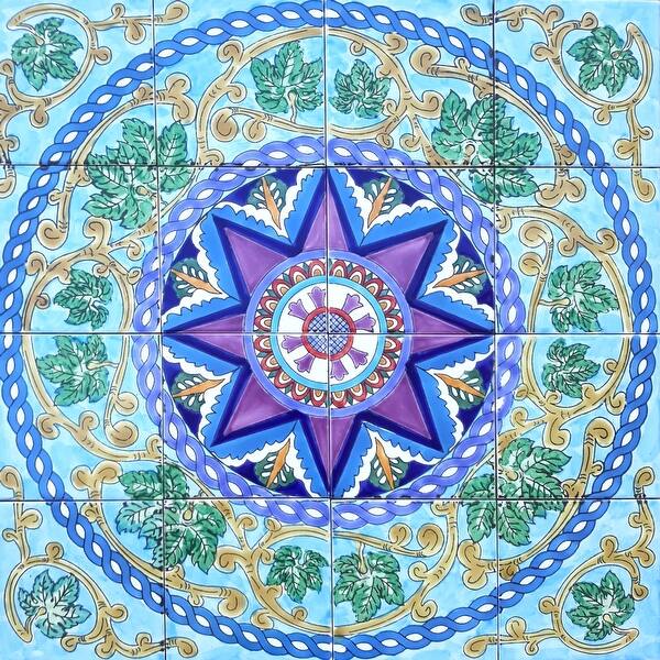 24in x 24in Mosaic Medallion Design 16pc Tile Ceramic Wall Mural Bed