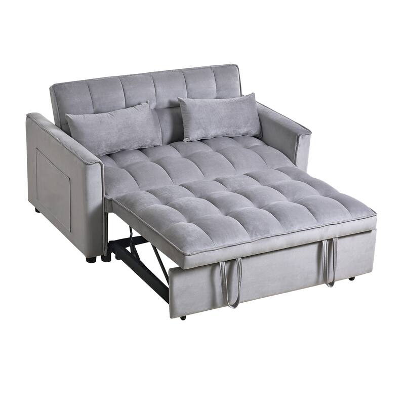 3 in 1 Convertible Sleeper Sofa Bed Pull Out Couch Adjustable Backrest Velvet Loveseat Futon Sofa with Pillows