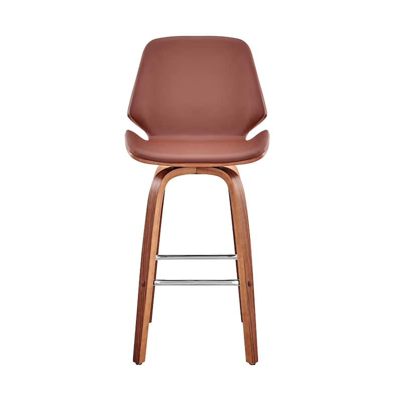 26" Brown Faux Leather Swivel Seat Wooden Bar Stool - 40" x 19" x 20"
