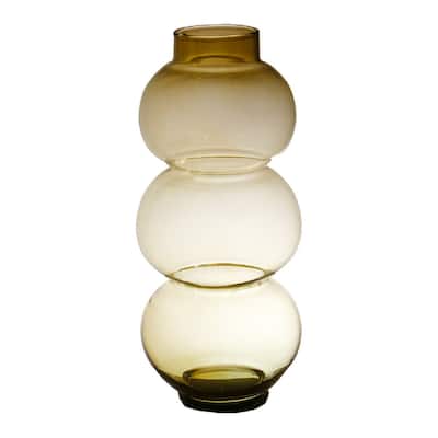 Low Neck Round Trio Mouthblown Glass Vase - 15.75" - Amber Brown