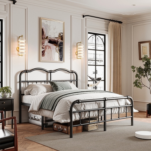 Heavy-Duty Anti-Wobble 14 Inch Bed Frame With Wavy Art Heavy-Duty Anti-Wobble 14 Inch Bed Frame With Wavy Art