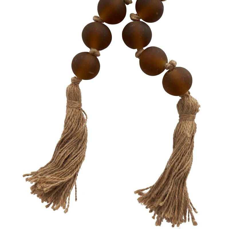 Glass Handmade Round Frosted Beaded Beaded Garland with Tassel with Knotted Brown Jute - Orange - Roche River Decor