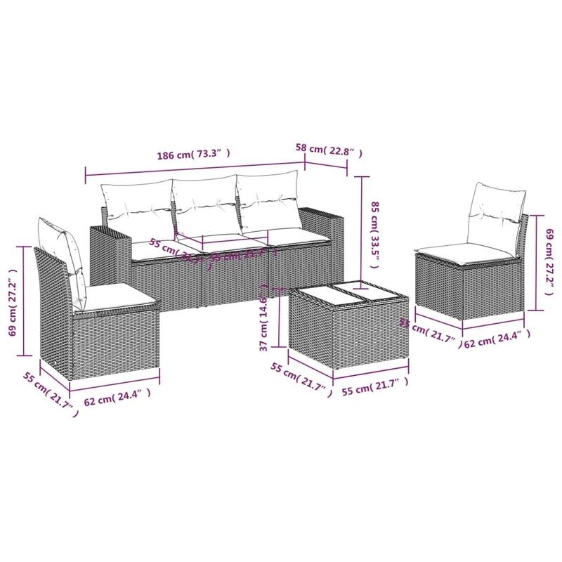 vidaXL Garden Sofa Set Gray PE rattan Large Modular Garden Sofa Set - 21.7 x 21.7 x 14.6