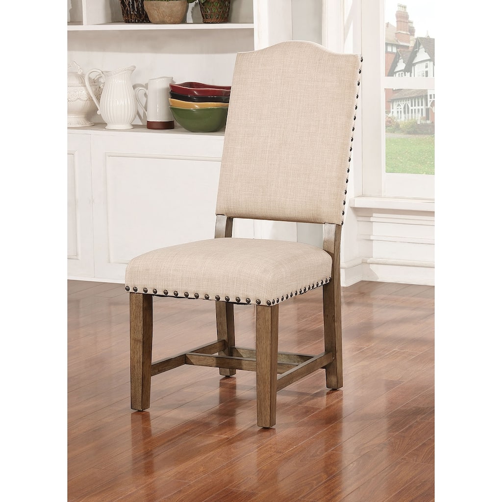 Set of 2 Upholstered Dining Side Chair in Light Oak and Beige