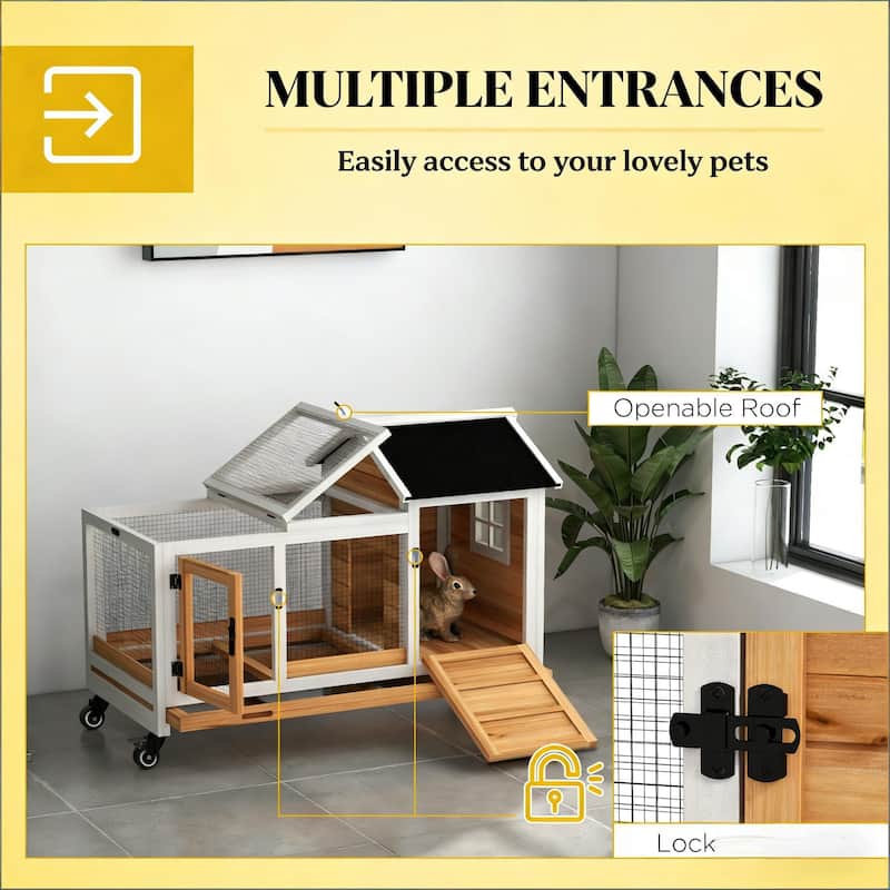 Pet Hutch,Wooden Rabbit Hutch is designed for convenient cleaning - White,Yellow