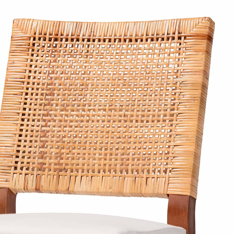 Lesia Natural Rattan Counter Stool with Cushion - Handwoven Wicker Stool with Mahogany Wood Frame, Coastal Boho Style