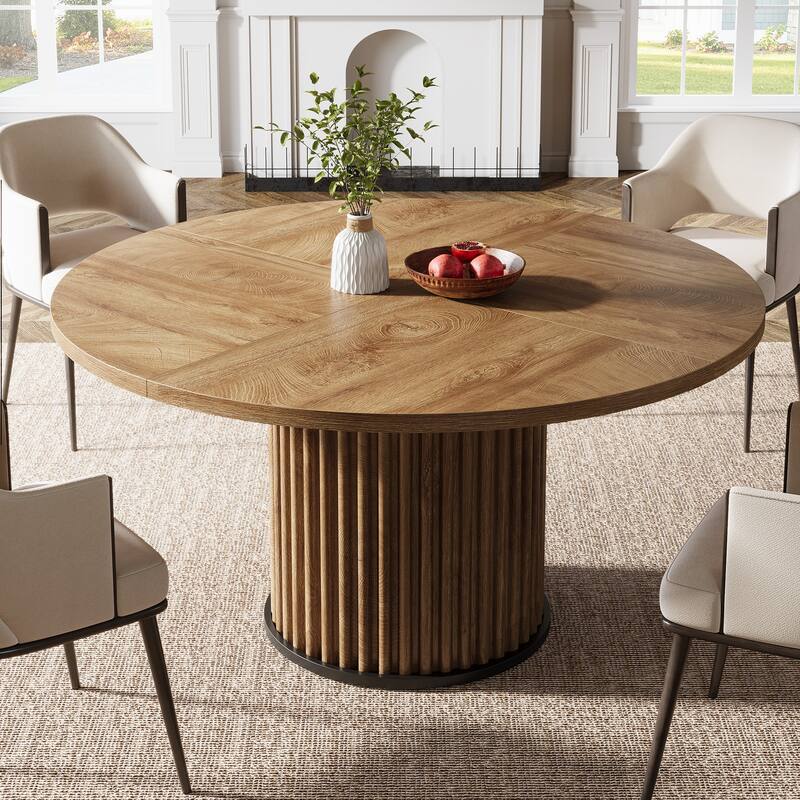 47.24 Inch Brown Round Dining Table for 4-6 People