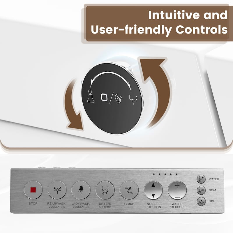 Elongated Smart Bidet Toilet with Foot Sensor, Auto Flush, LED Display, Heated Seat
