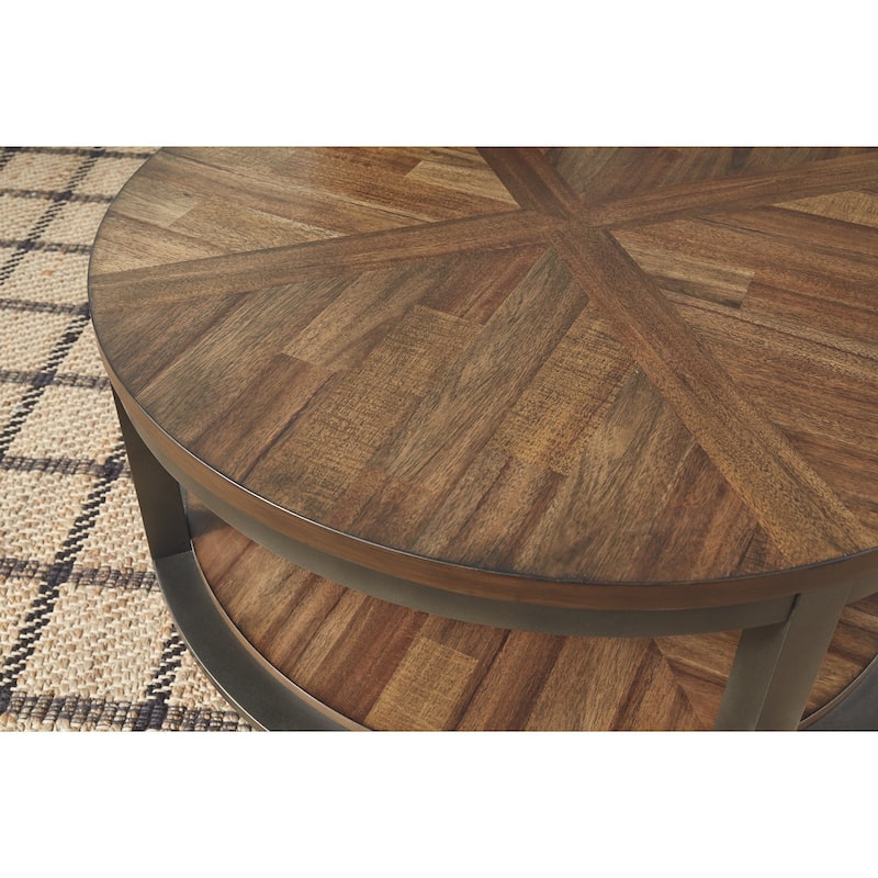 Roybeck Table (Set of 3) - Light Brown/Bronze - 38" W x 38" D x 18" H