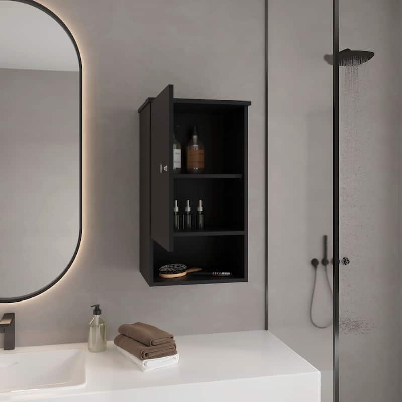 Medicine Cabinet with 1 Door, 3 Shelves for Bathroom Storage, Space-Saving, Durable Manufactured Wood