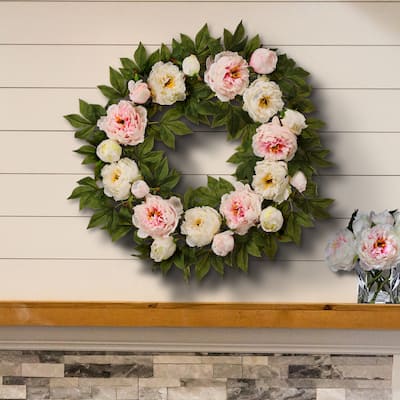Sarah Bernhardt Peony Wreath 24"