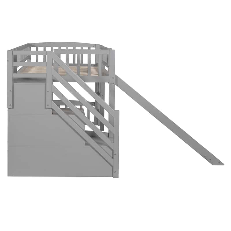 Stairway Twin Size Loft Bed with Two Drawers and Slide