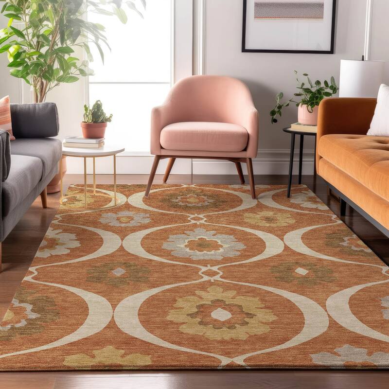 Premium Washable Super Soft Floral Scallops Mayfield Rug - Paprika - 2'6" x 3'10"