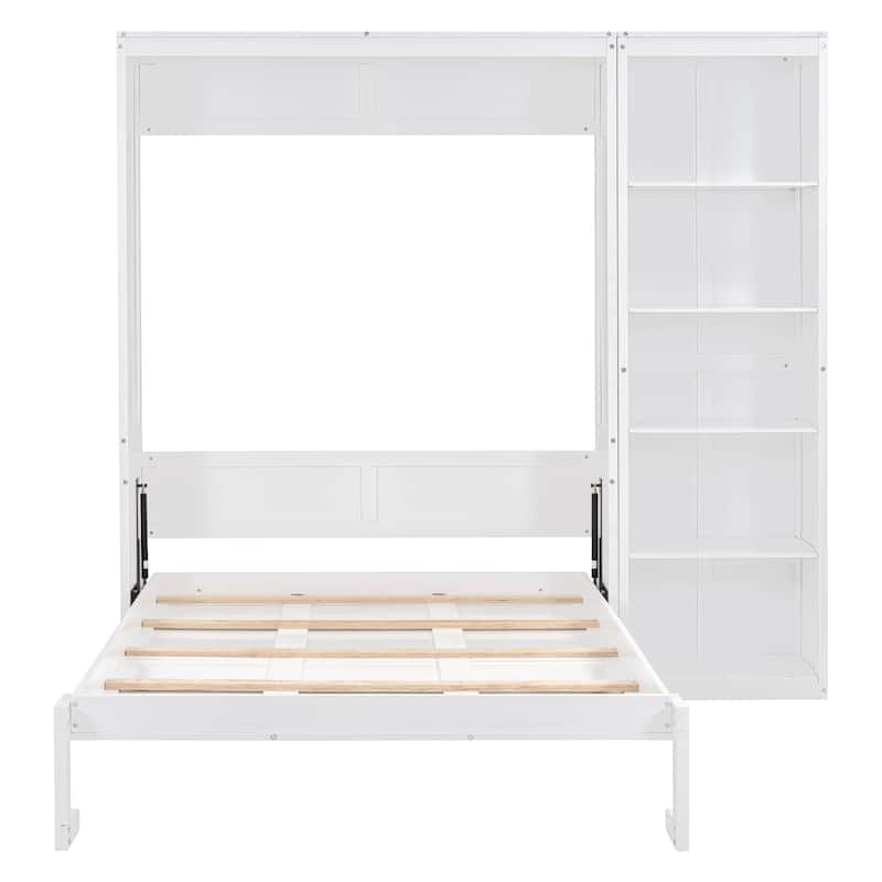 Space-Saving White Full Size Murphy Bed with Shelves and Flexible Slats for Maximum Comfort