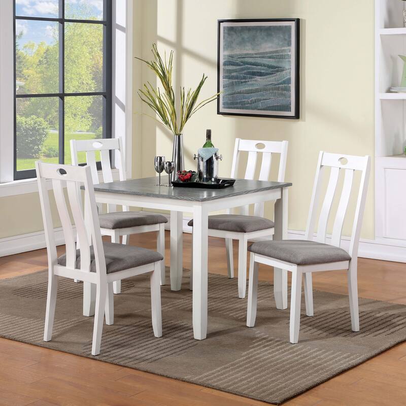 Badia Transitional White 5-Piece Square Dining Table Set by Furniture of America - White/Grey