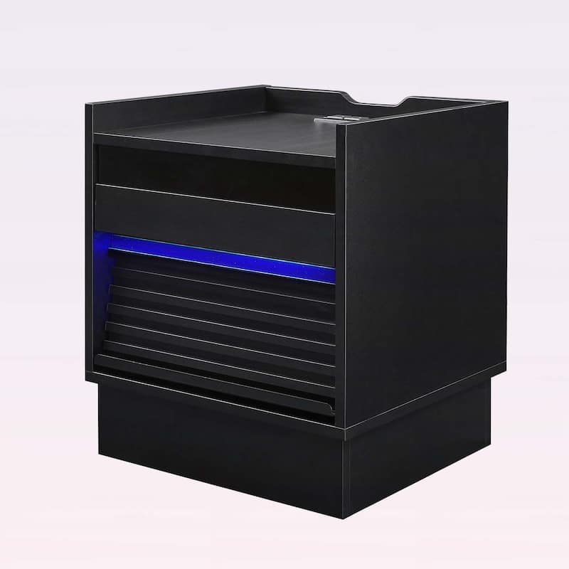Nightstand with Charging Station,LED Lights,and 2 Drawers,for Bedroom or Living Room