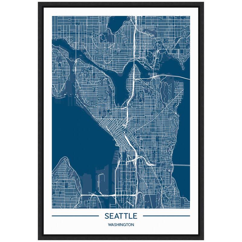 Kate and Laurel Sylvie Seattle Map Framed Canvas by Jake Goossen