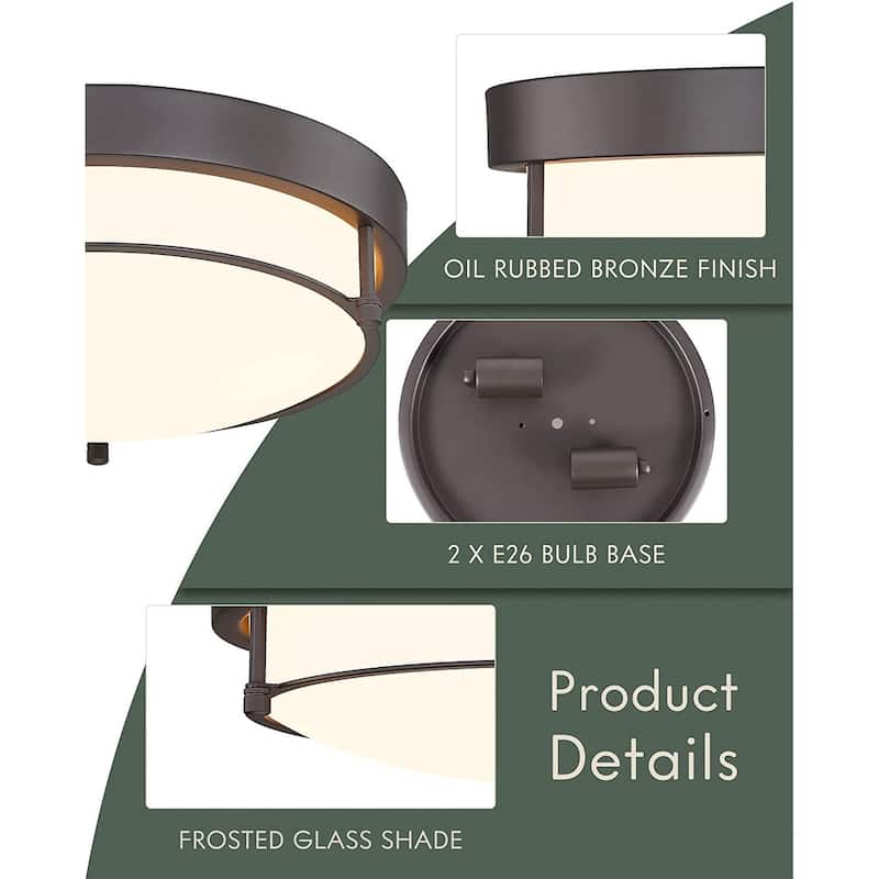 12 Inch 2-Light Flush Mount Light Fixture, Modern Ceiling Light