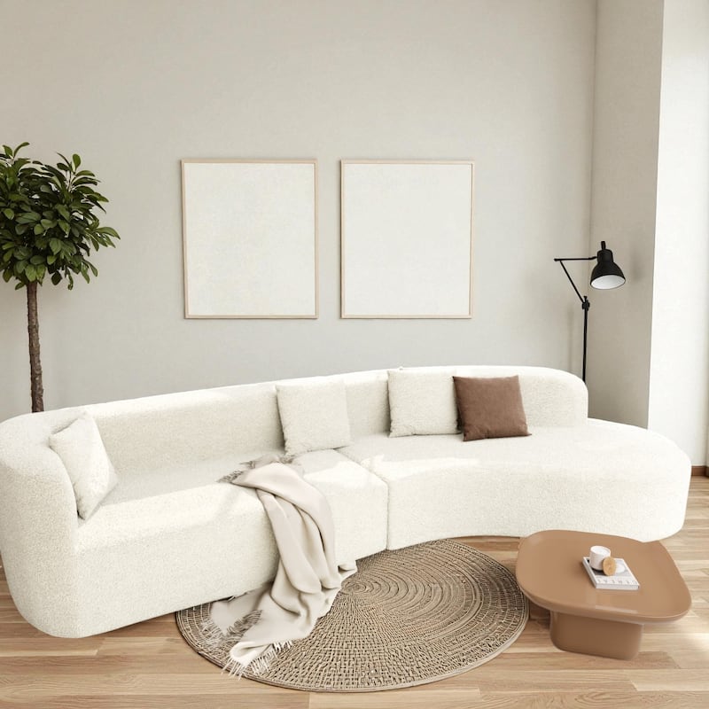 132" Modern Curved Sectional Sofa, 2-Piece Chenille Modular Couch with Pillows, Sponge & Spring Cushion for Living Room - Beige