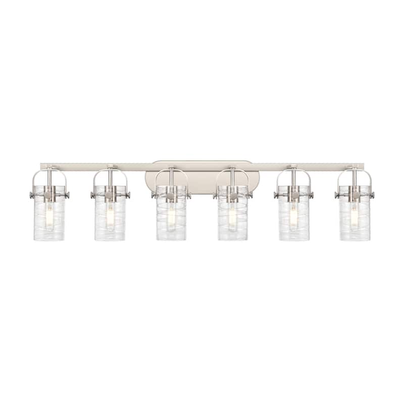 Innovations Lighting Pilaster II Cylinder - 6 Light 7" Wall-Mounted Bath Vanity Light - Deco Swirl/Satin Nickel