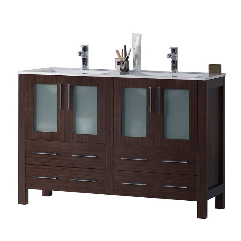 Blossom Solid Wood Double Bathroom Vanity w/ Ceramic Sink & Base