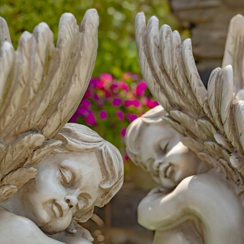 20" Tall Set of 2 Sitting Polyresin Cherub Statues - 14.5" L x 11" x 19.8" H