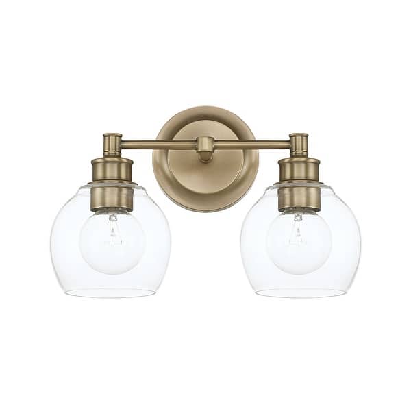slide 1 of 1, Mid-Century 2-light Bath/Vanity Fixture Aged Brass