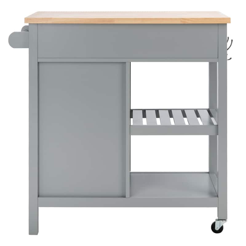 SAFAVIEH Fawn 1-Door 2-Drawer 2-Shelf Kitchen Cart - 33.5" W x 16.9" L x 35" H - 33Wx17Dx35H - Grey/Natural