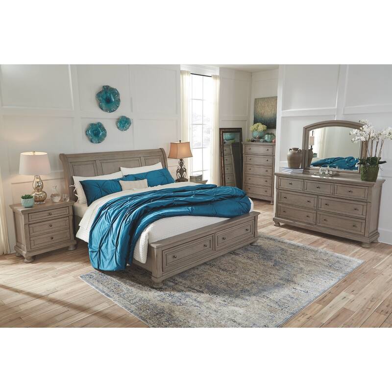 Lettner Light Gray Sleigh Bed with Storage