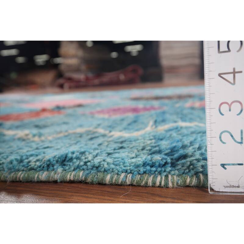 Turquoise Blue Moroccan Oriental Area Rug Hand-Knotted Wool Carpet - 5'0"x 9'1"