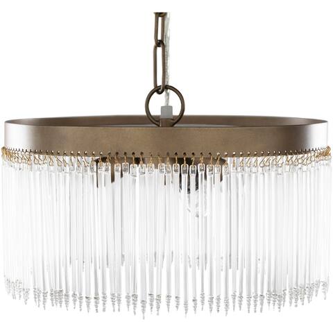 Lauryn Glam Glass & Brass Icicle 3-light Chandelier - 10"H x 15"W x 15"D