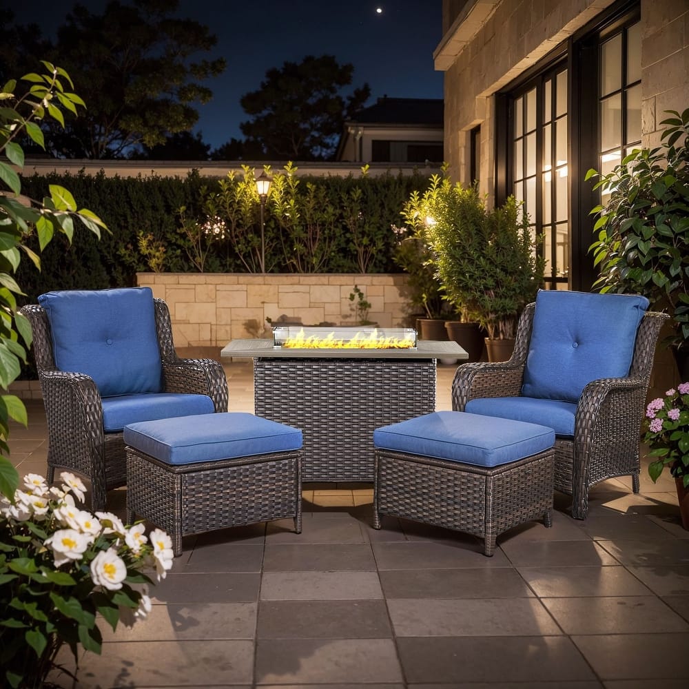 Gymojoy 5-Piece Outdoor Furniture Set, 2 Patio Chairs, 2 Ottomans & 55K BTU Fire Pit Table