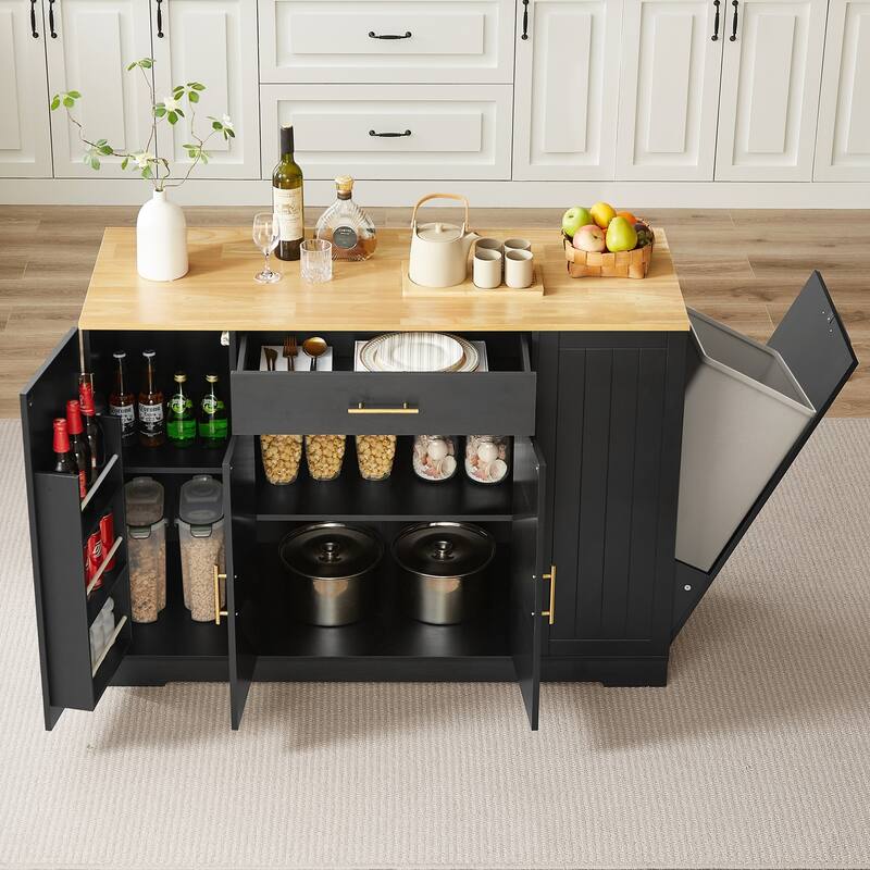 53inch Kitchen Storage Islands with Drawers and Trash Can Storage