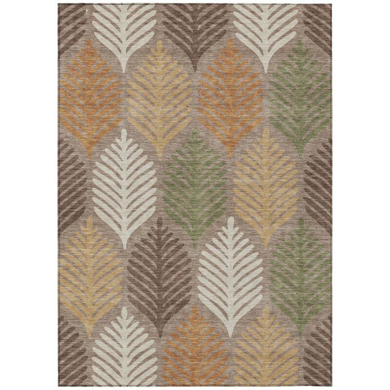 Machine Washable Indoor/ Outdoor Modern Fern Chantille Rug