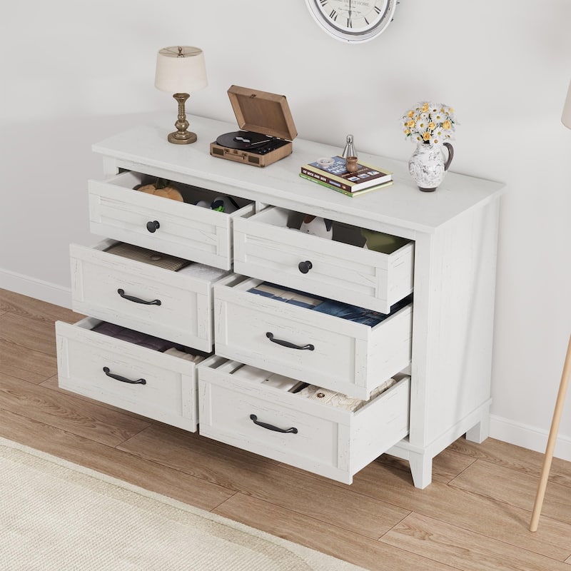 6 Drawer Dresser for Bedroom, 47" Wide Wooden Storage Chest, Freestanding Closet Organizer