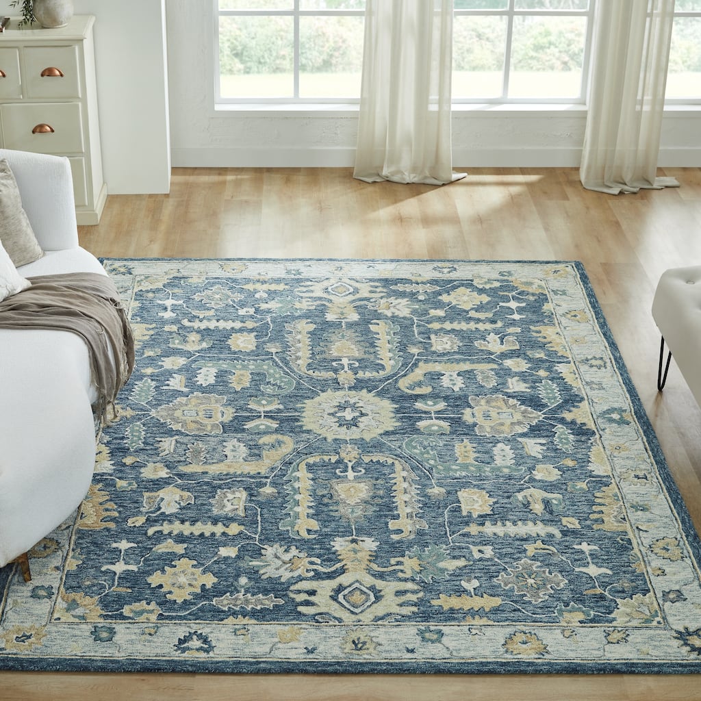 KALATY Heritage Haven Blue Manor Wool Area Rug