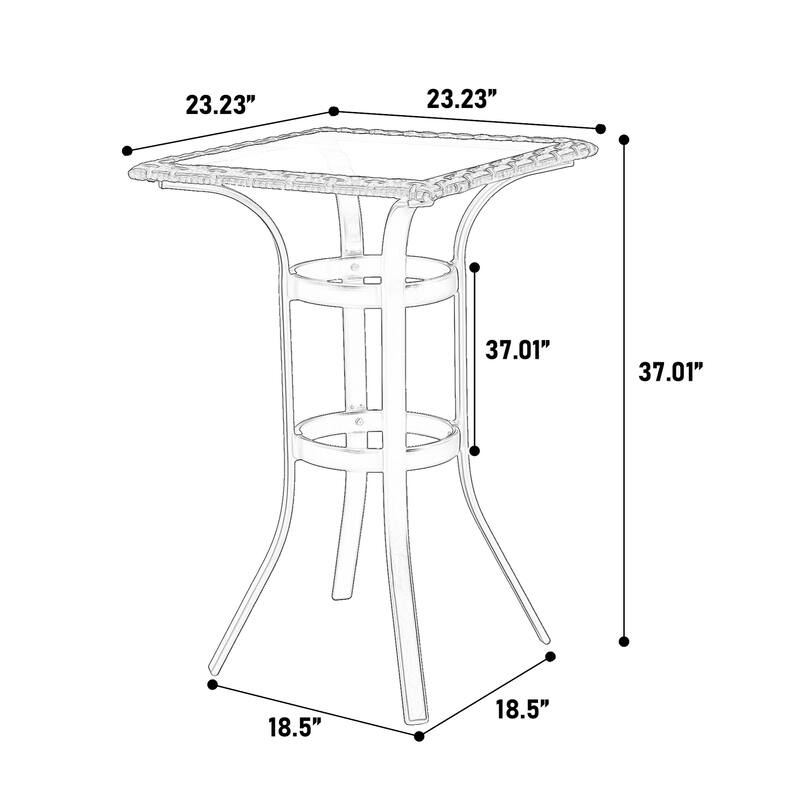Rattan Bar Stools with Glass Table, 3-Piece Patio Set for Balcony, Garden, and Outdoor Spaces