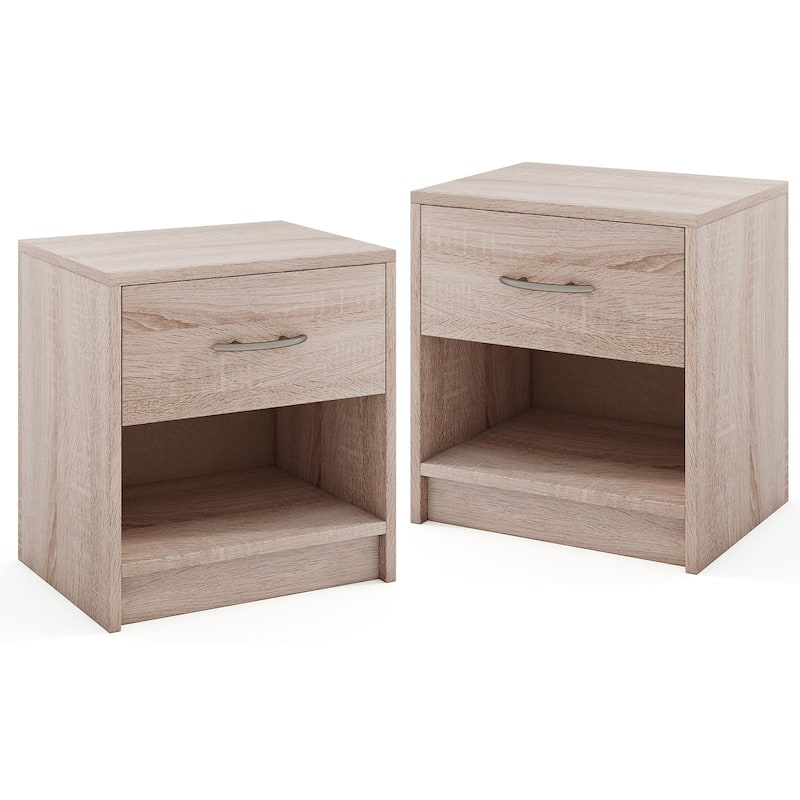 Gymax 2 PCS Nightstand w/ Drawer Side Table w/ Slide-out Drawer Open