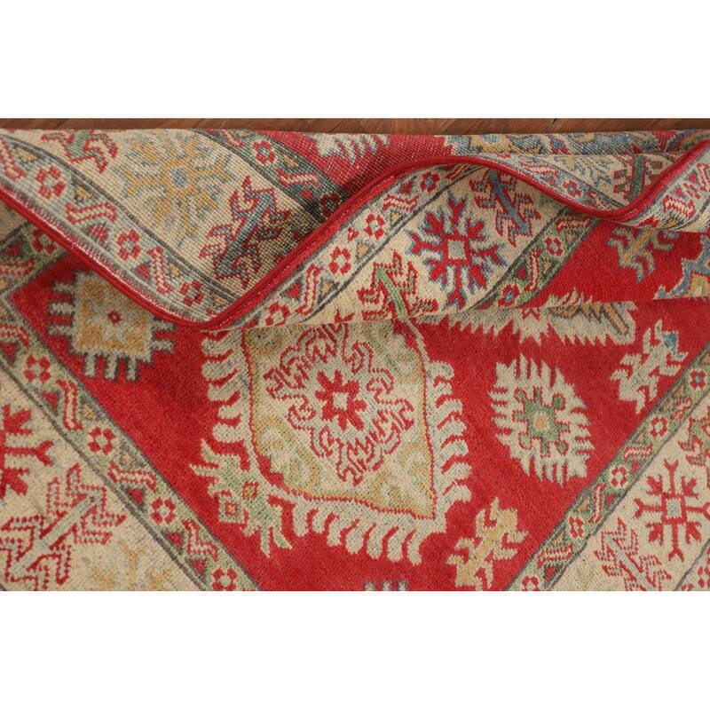 Geometric Red Kazak Oriental Accent Rug Handmade Wool Carpet - 3'3" x 5'0"