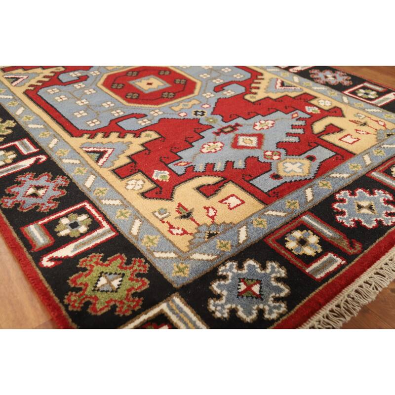 Hand Knotted Oriental 100% Wool Carpet Traditional Geometric Red Viss Area Rug - 5' 9'' X 4' 1''