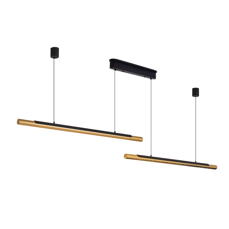 75" Modern Black and Gold LED Pendant Light, Adjustable Hanging Light