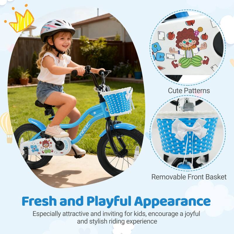Costway 12”/14”/16”/18” Kids Bike with Training Wheels, Basket, Hand & - See Details
