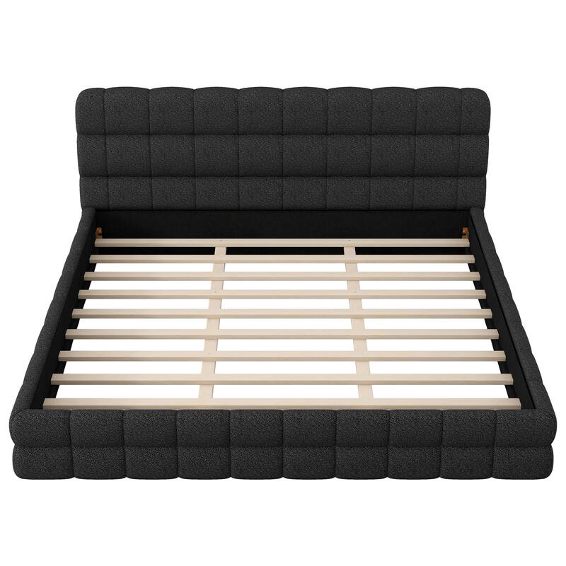 Upholstered Platform Bed with Headboard, No Box Spring Needed Low Profile Bed, Wood Slat Support Grounding Bed