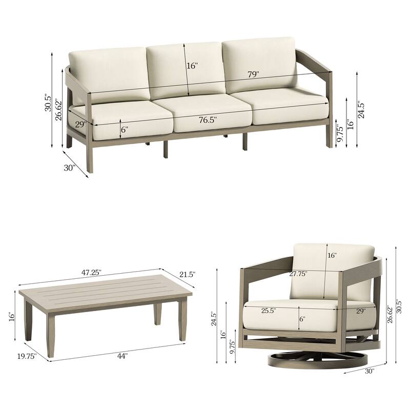 Patio Aluminum Sofa Set With Olefin Cushions