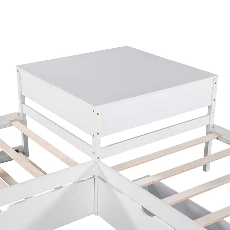 Modern Twin Size L-shaped Bed with Trundle and Drawers