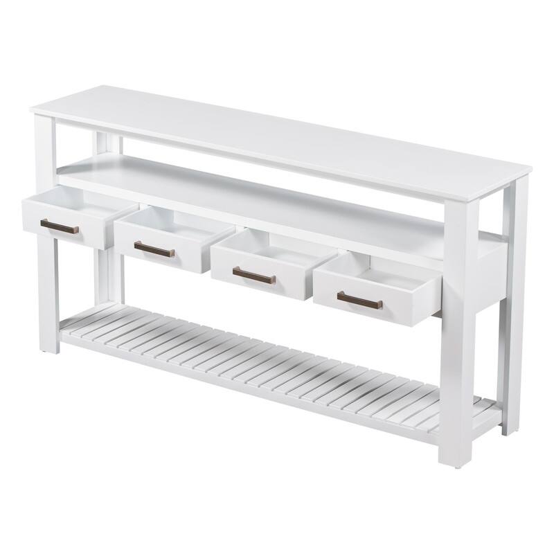 Modern 62'' Console Table Sofa Entryway Table with 4 Drawers and 2 Shelves, Wood Kitchen Buffet Cabinet Sideboard, Accent Table
