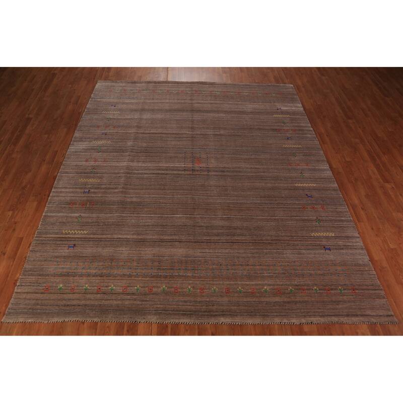 Brown Gabbeh Area Rug Handmade Tribal Oriental Wool Carpet - 8'2" x 9'10"