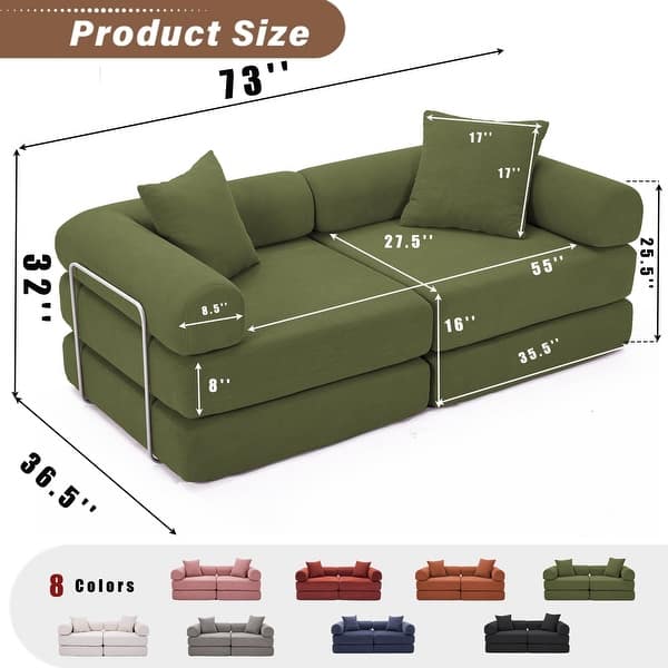 dimension image slide 0 of 8, Modular Corduroy Convertible Sofa Bed for Small Apartments